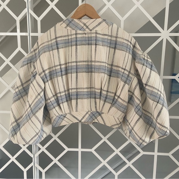 VERONICA BEARD Nikolai Plaid Bell-Sleeve Jacket – Size 2, Cream & Blue, EUC - Picture 3 of 12